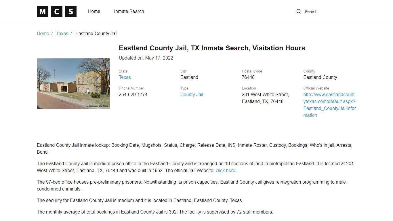 Eastland County, TX Jail Inmates Search, Visitation Rules